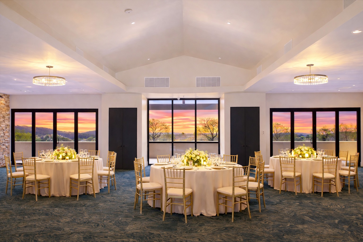 Wedding reception setup inside the ballroom at The View at The 500 Club, a premier wedding venue in North Phoenix
